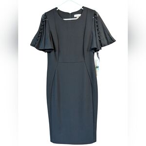 Calvin Klein Black Flutter Sleeve Sheath Dress Career Cocktail Party NWT Sz 8